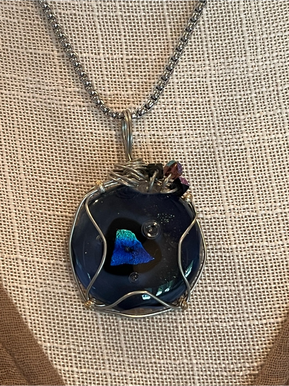 Blue Glass Pendant Necklace - Picture 2 of 4